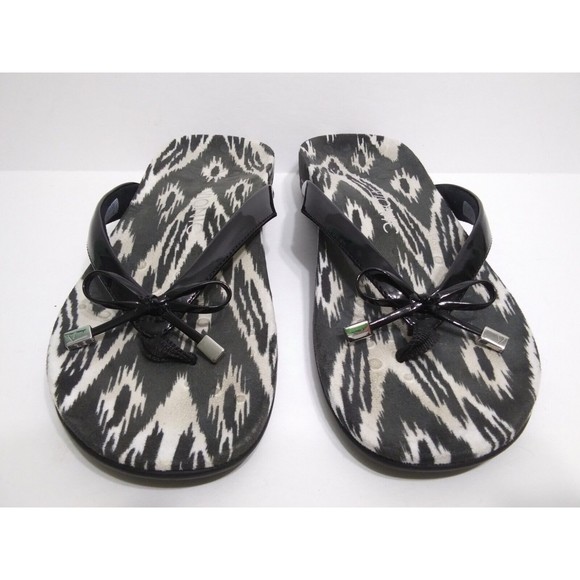 Vionic Women's Size 9 Orthaheel Bella II Black White Flip Flop Sandals Bow Zebra - Picture 3 of 8